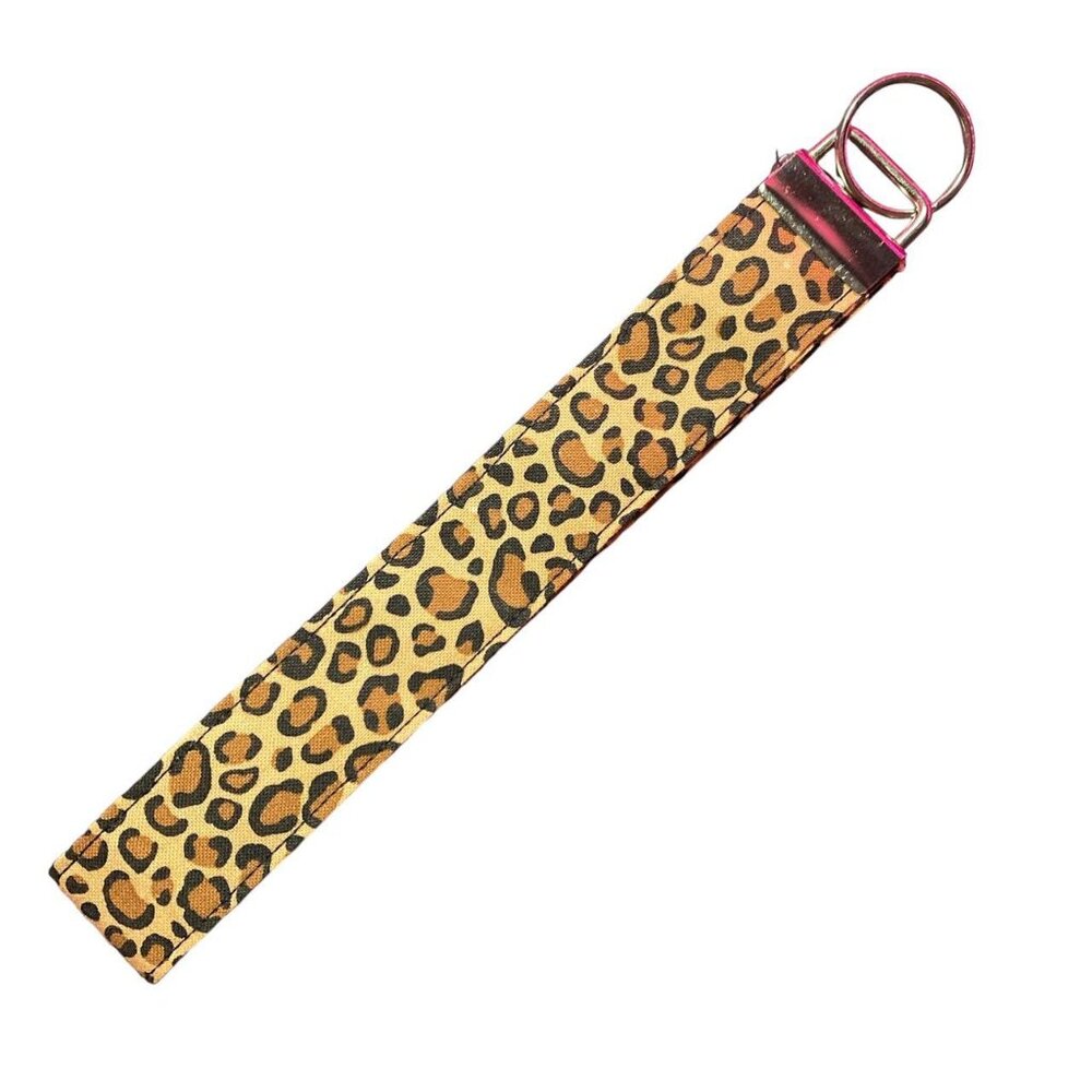 holy work leopard animal print wristlet / key fob keychain handmade